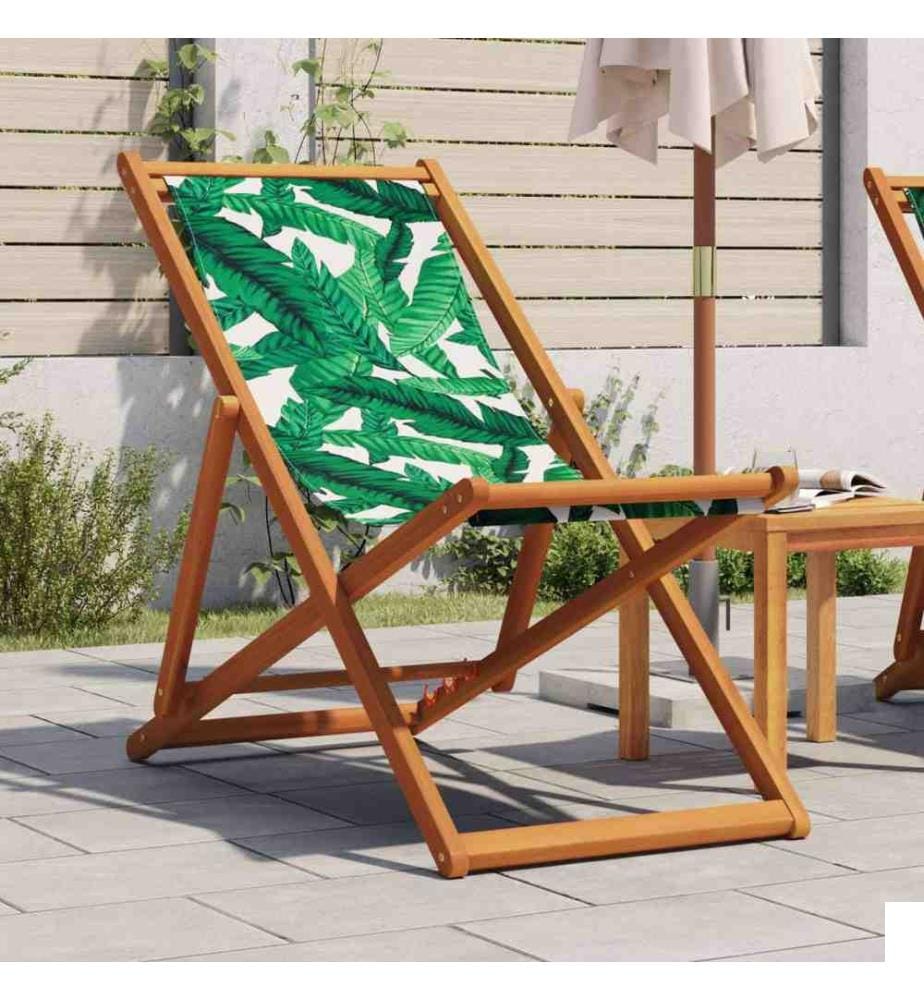 Chaise pliable plage motif de feuilles bois d'eucalyptus/tissu