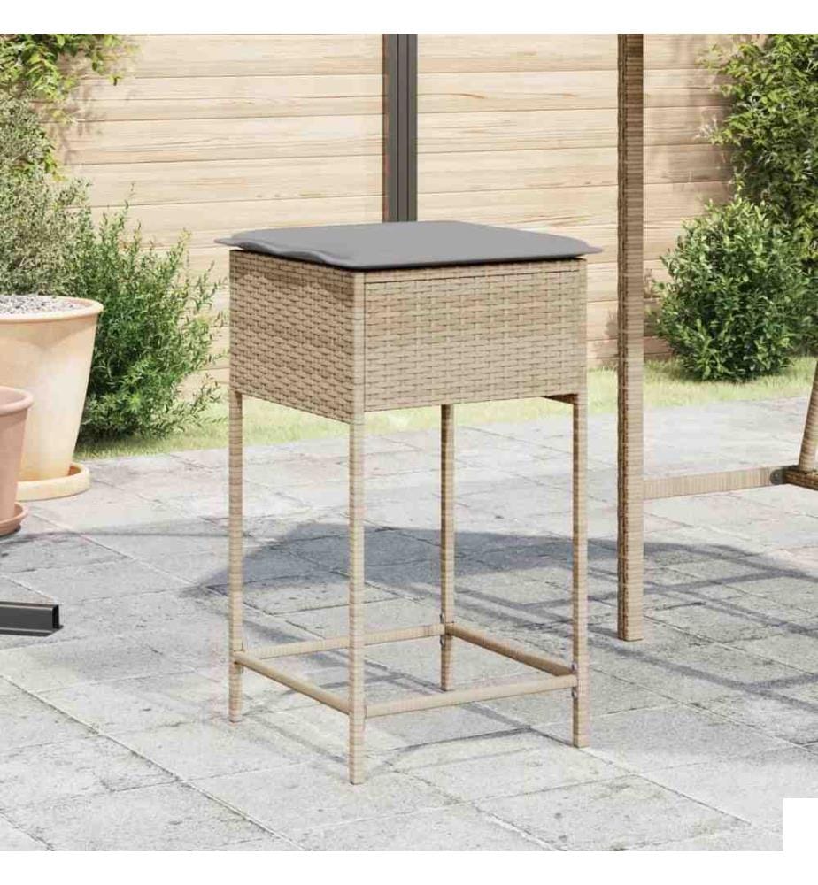 Tabourets de bar jardin avec coussins lot de 2 beige poly rotin