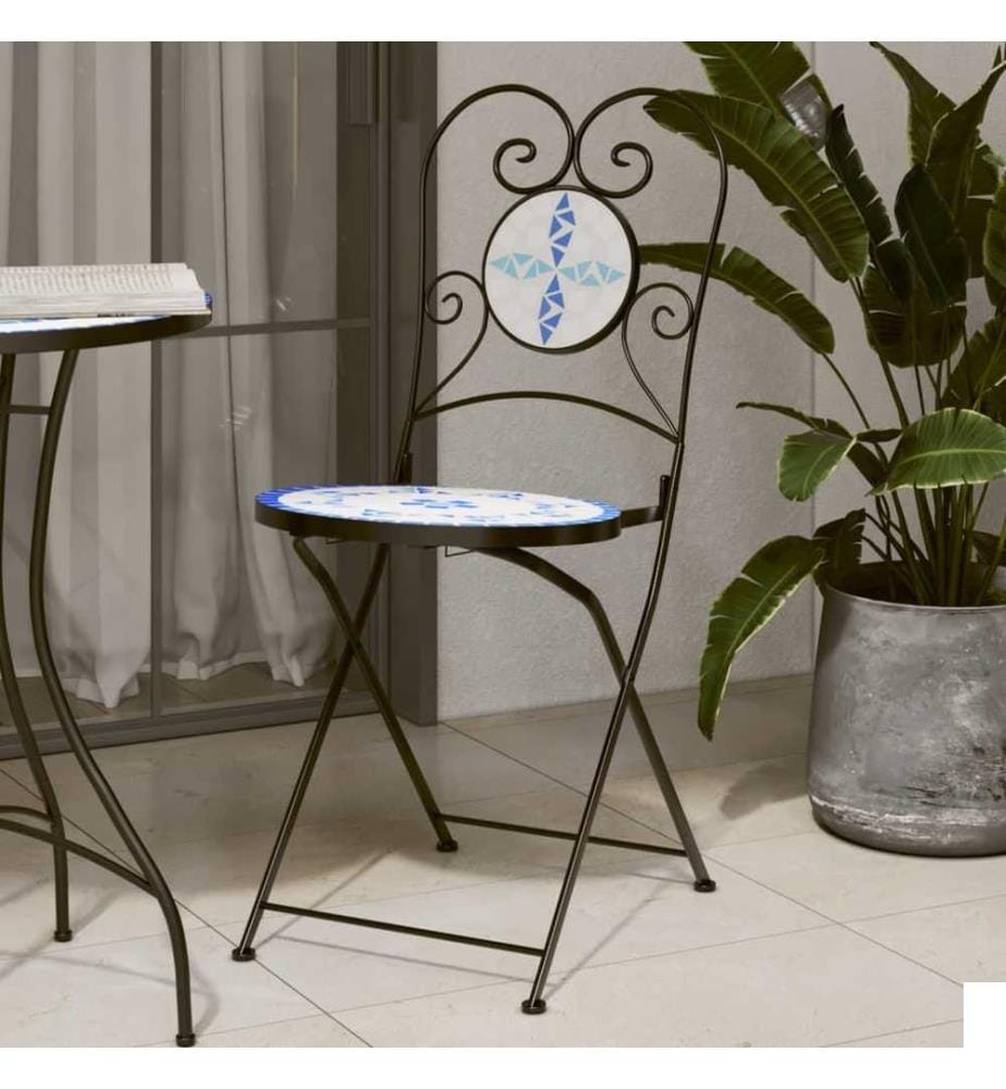 Chaises de bistro pliables lot de 2 bleu et blanc céramique