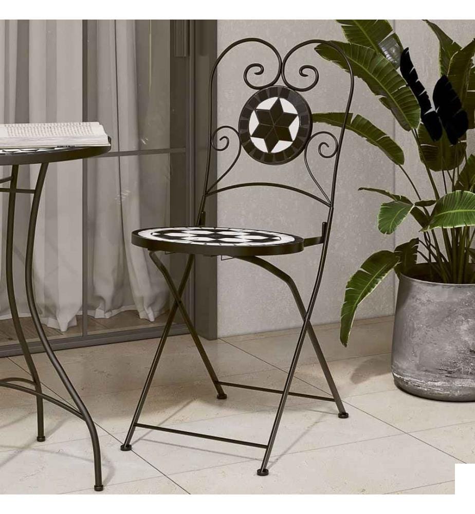 Chaises de bistro pliables 2 pcs noir et blanc céramique