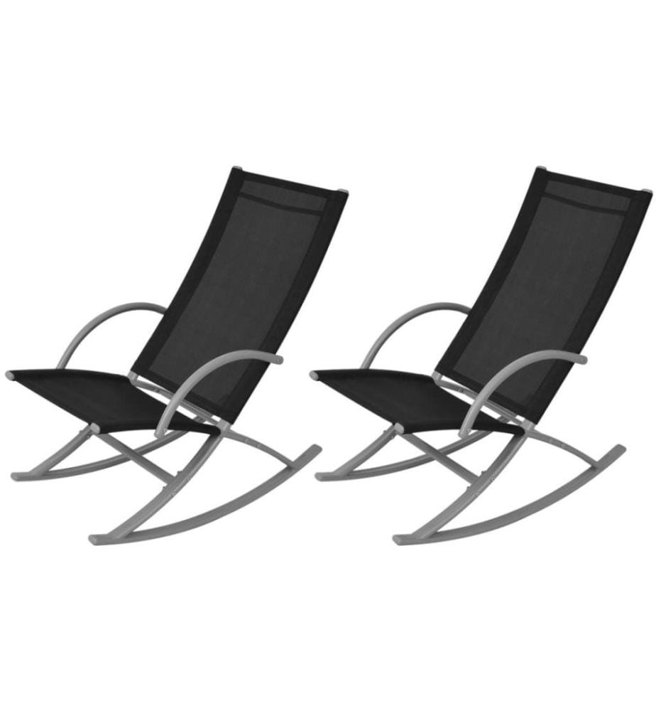 Chaises à bascule de jardin 2 pcs Acier et textilène Noir