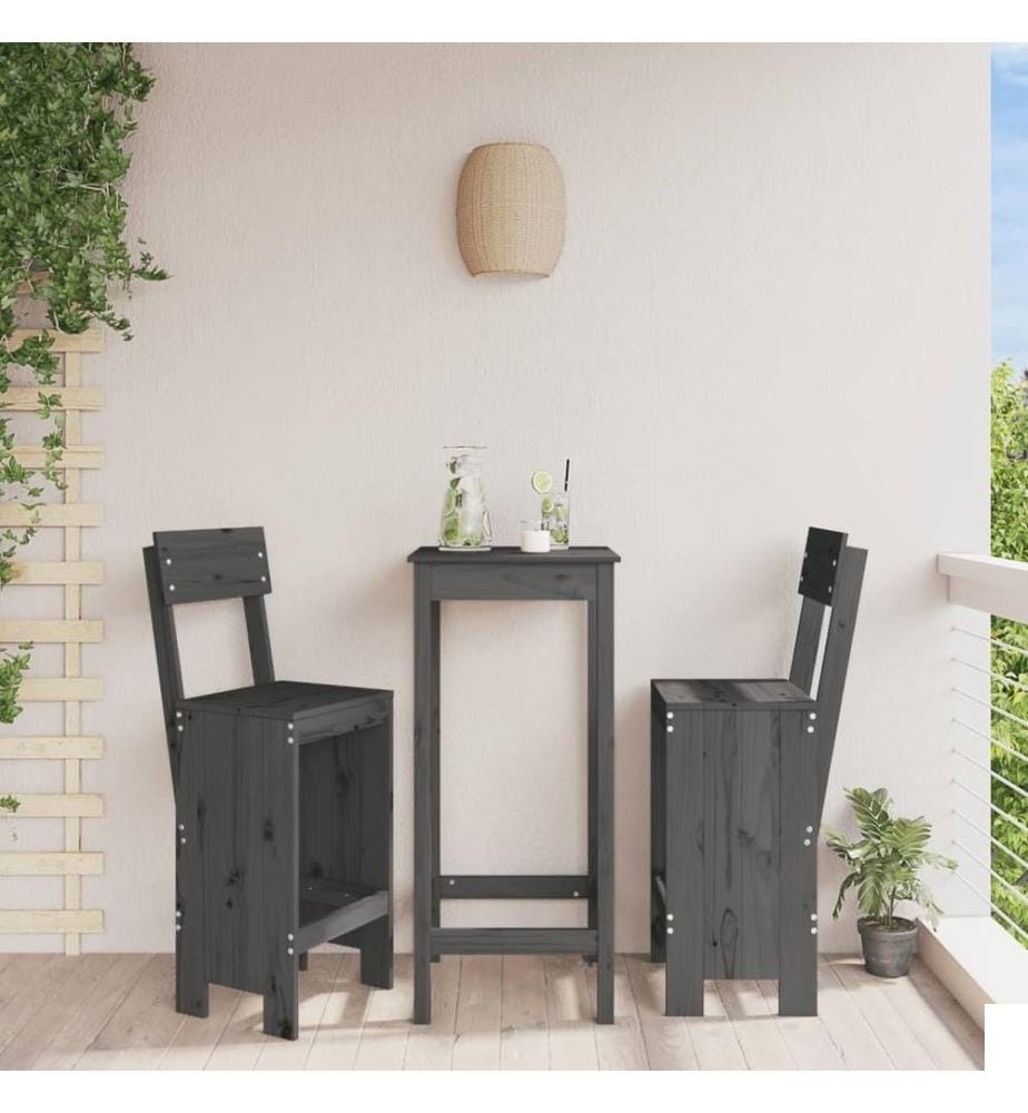 Tabourets de bar 2 pcs gris 40x48,5x115,5 cm bois massif de pin