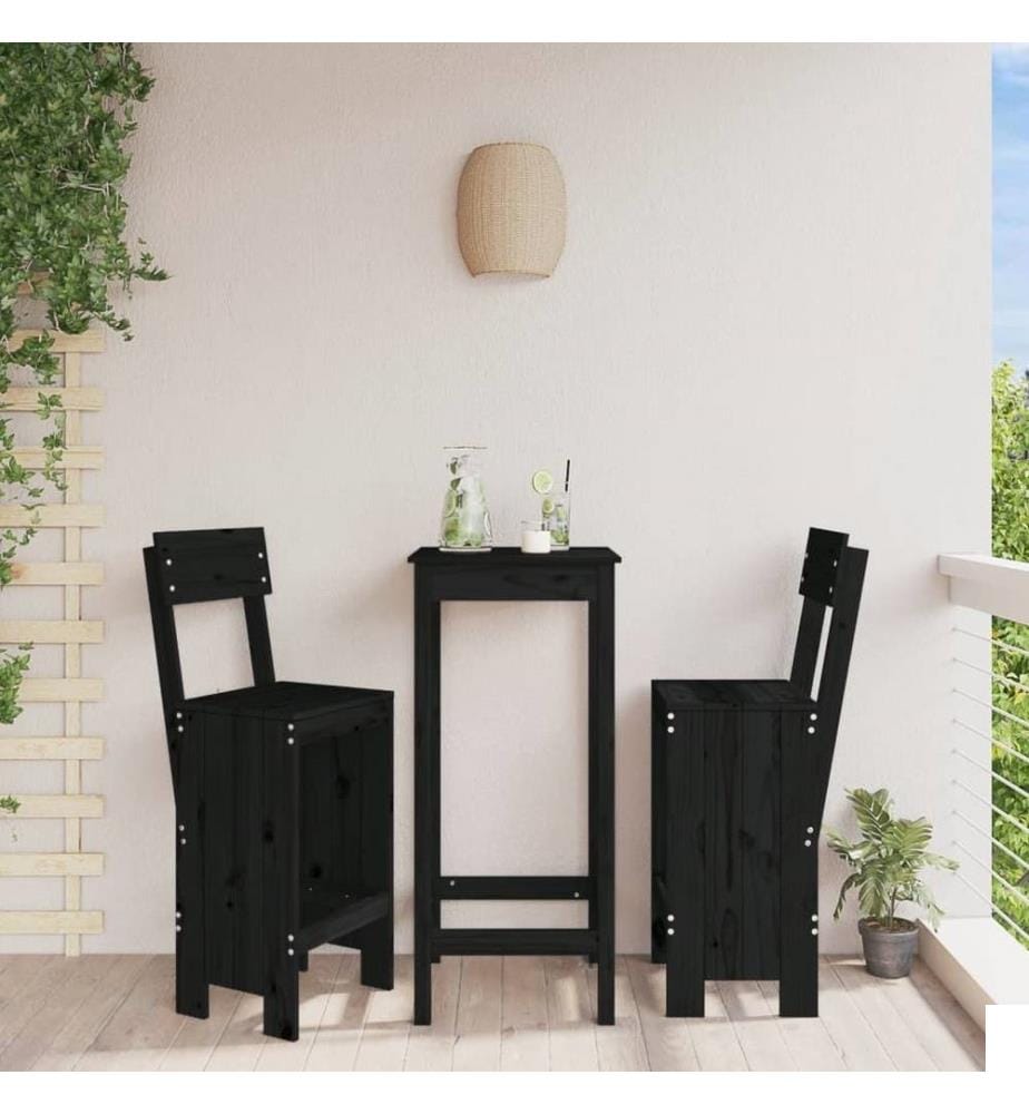 Tabourets de bar 2 pcs noir 40x48,5x115,5 cm bois massif de pin