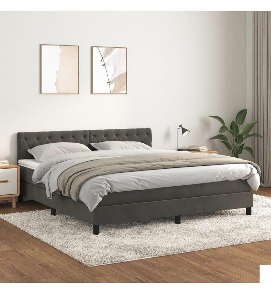 Sommier à lattes de lit et matelas Gris foncé 160x200cm Velours