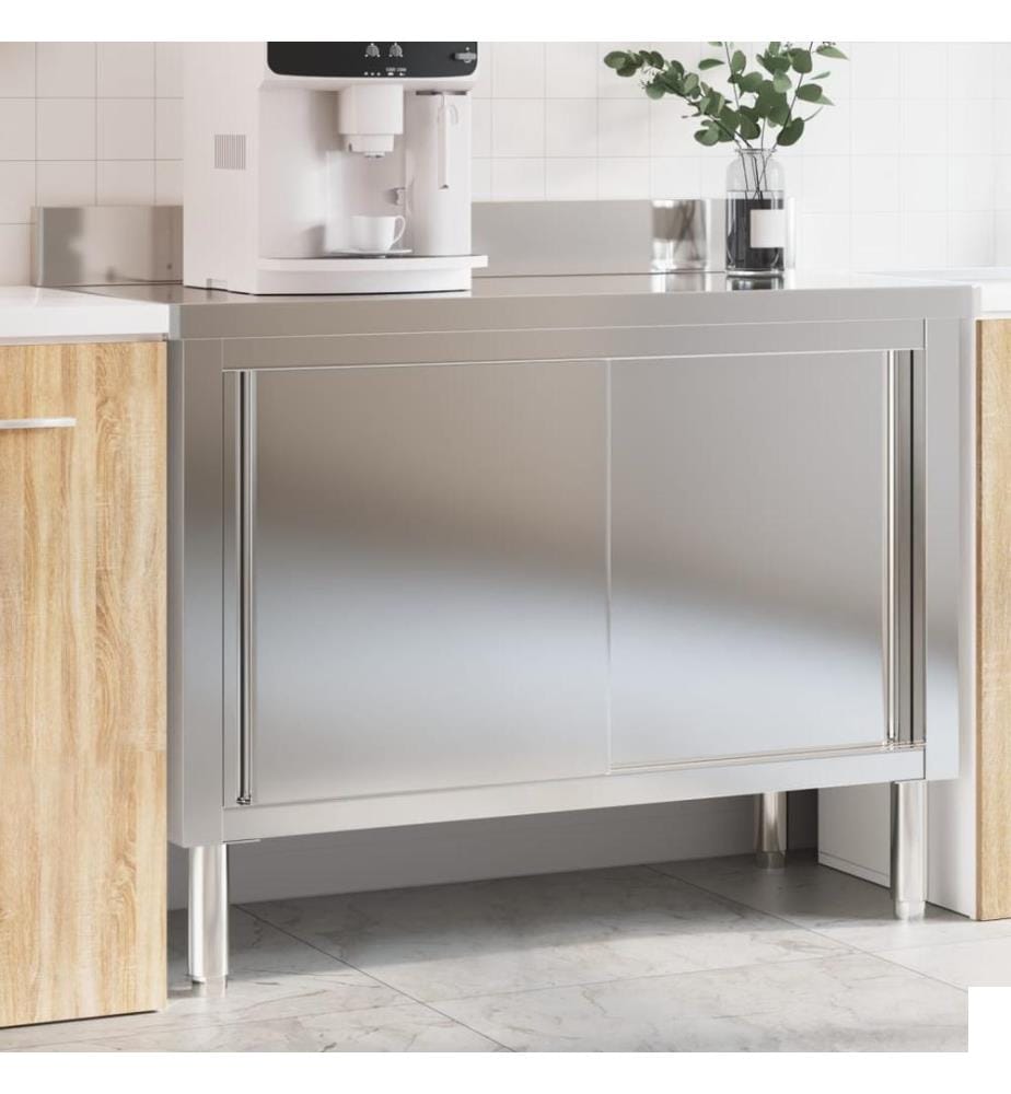Table de travail de cuisine avec portes coulissantes inox