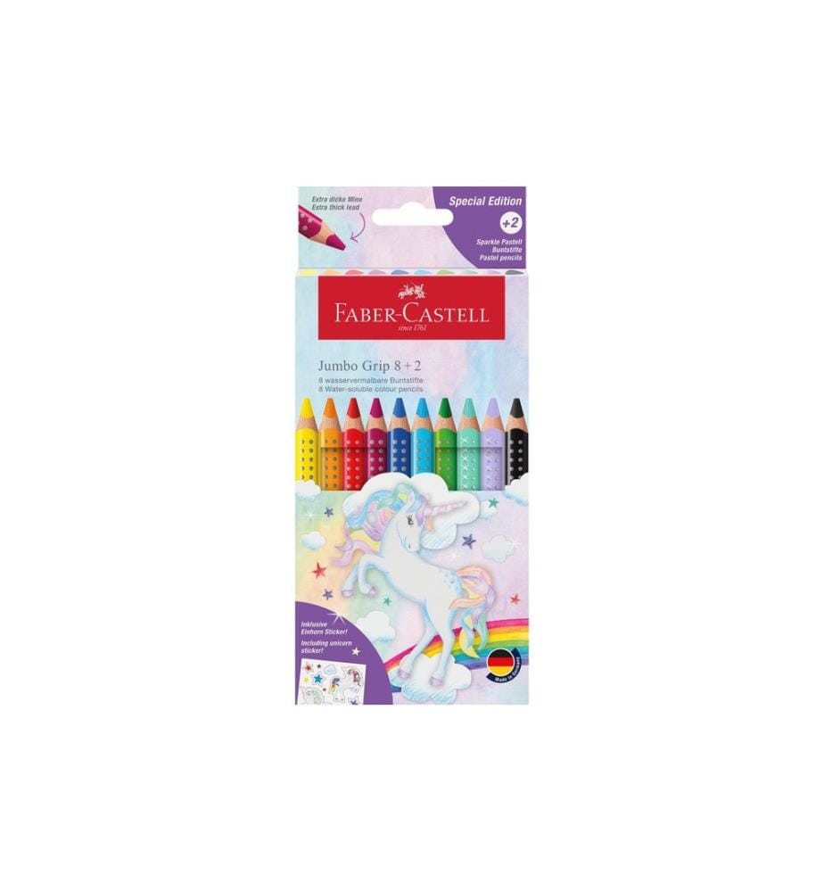 Faber-Castell Crayons de couleur Set Jumbo Grip 8+2 étui en carton, triangulaire