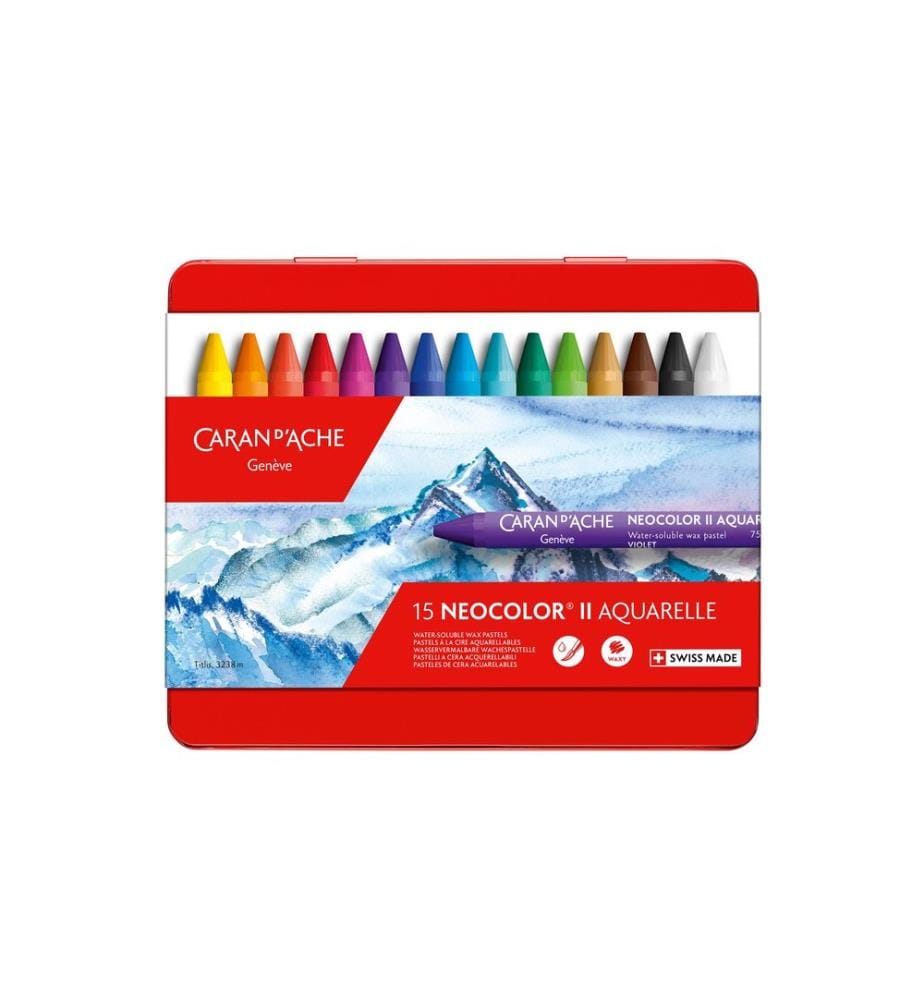 CARAN D'ACHE - Crayon gras de couleur Neocolor 2 aquarellable, 15 pièces