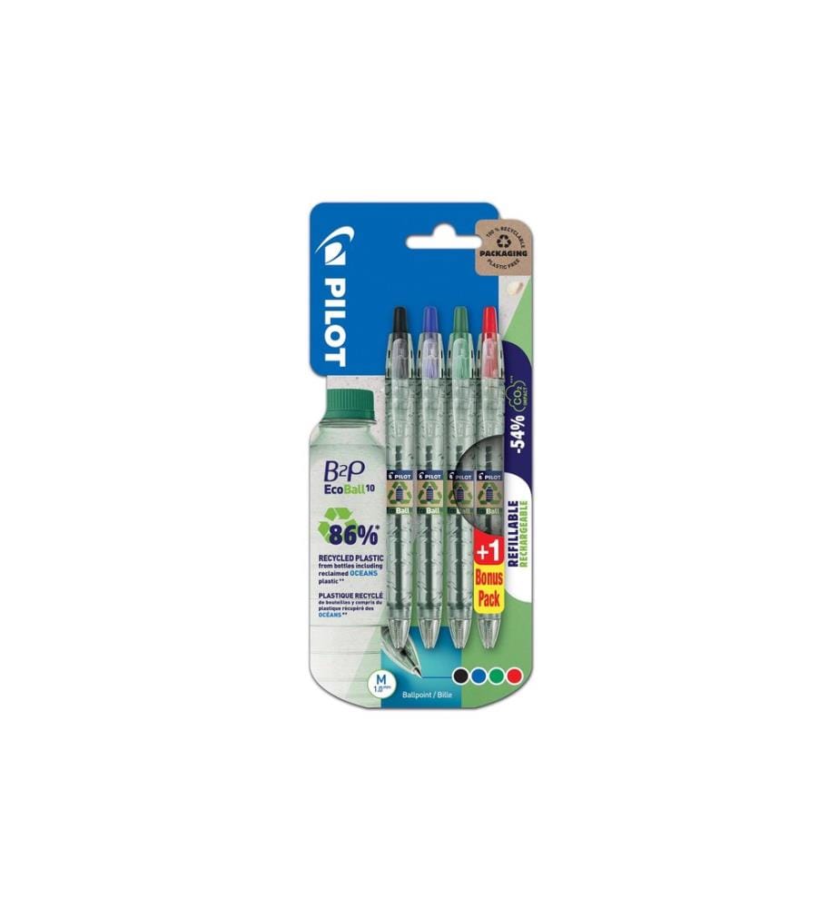 PILOT - Stylo bille B2P Ecoball 1,0 mm, multicolore, 4 pièces