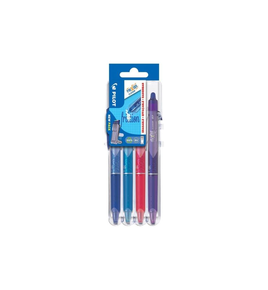 PILOT - Stylo à bille roulante FriXion Clicker Set 0.7 mm, multicolore, 4 pièces
