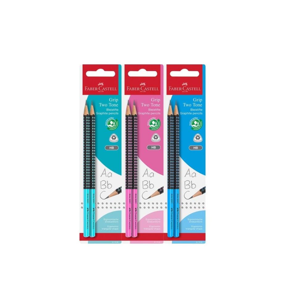 Faber-Castell Crayon Grip 2001 Two Tone, HB, 2 pièces, Assorti