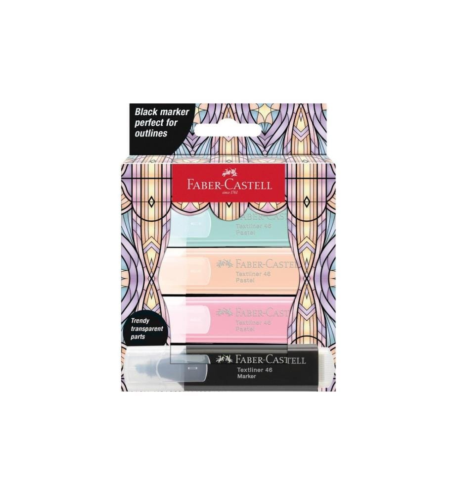 Faber-Castell Surligneur Glassy pastel Etuis de 4 couleurs, assortis