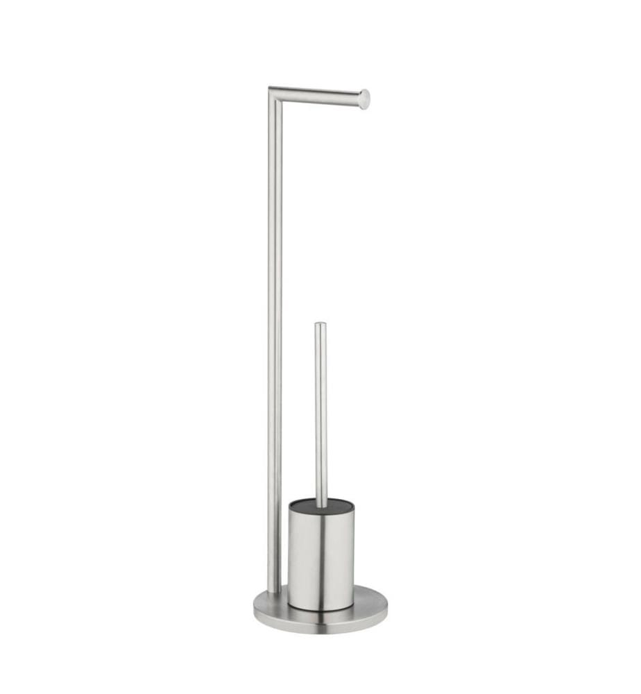 Garniture de WC sur pied Ferla avec distributeur de papier toilette et brosse WC - Blanc