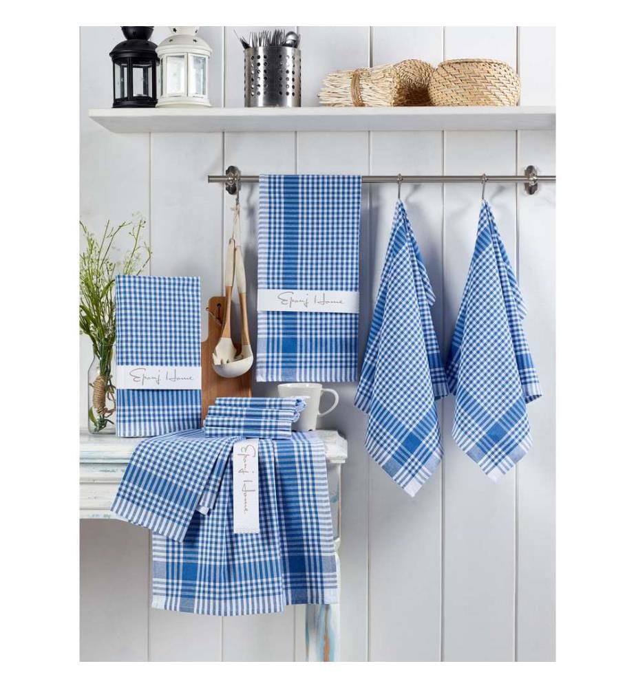 Lot de 10 serviettes de toilette - Bleu et Blanc