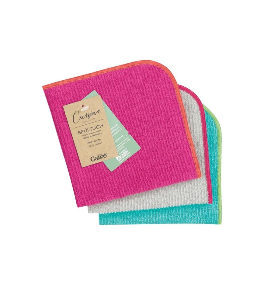 CAWÖ - Torchon à vaisselle Trio 30 x 30 cm, 3 pièces, rose/turquoise