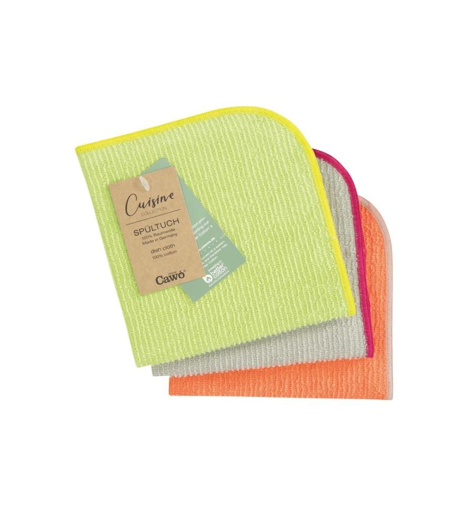 CAWÖ - Torchon à vaisselle Trio 30 x 30 cm, 3 pièces, pistache/mandarine