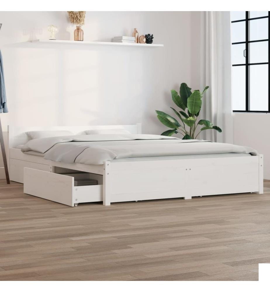 Cadre de lit sans matelas avec tiroirs blanc 160x200 cm