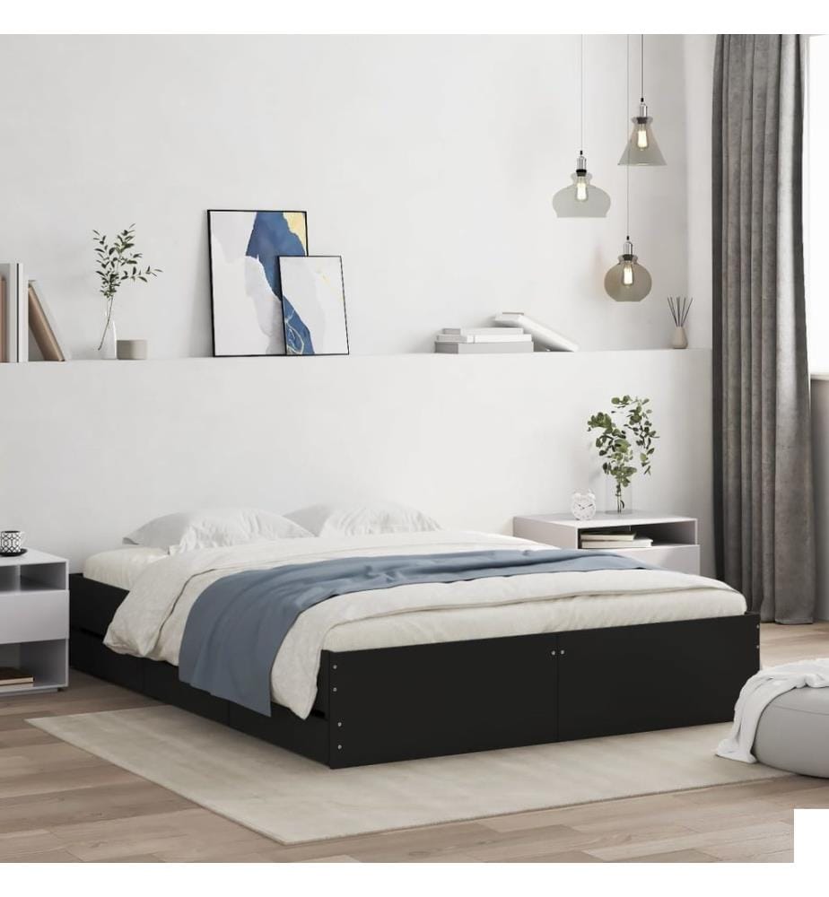 Cadre de lit avec tiroirs sans matelas noir 140x200 cm