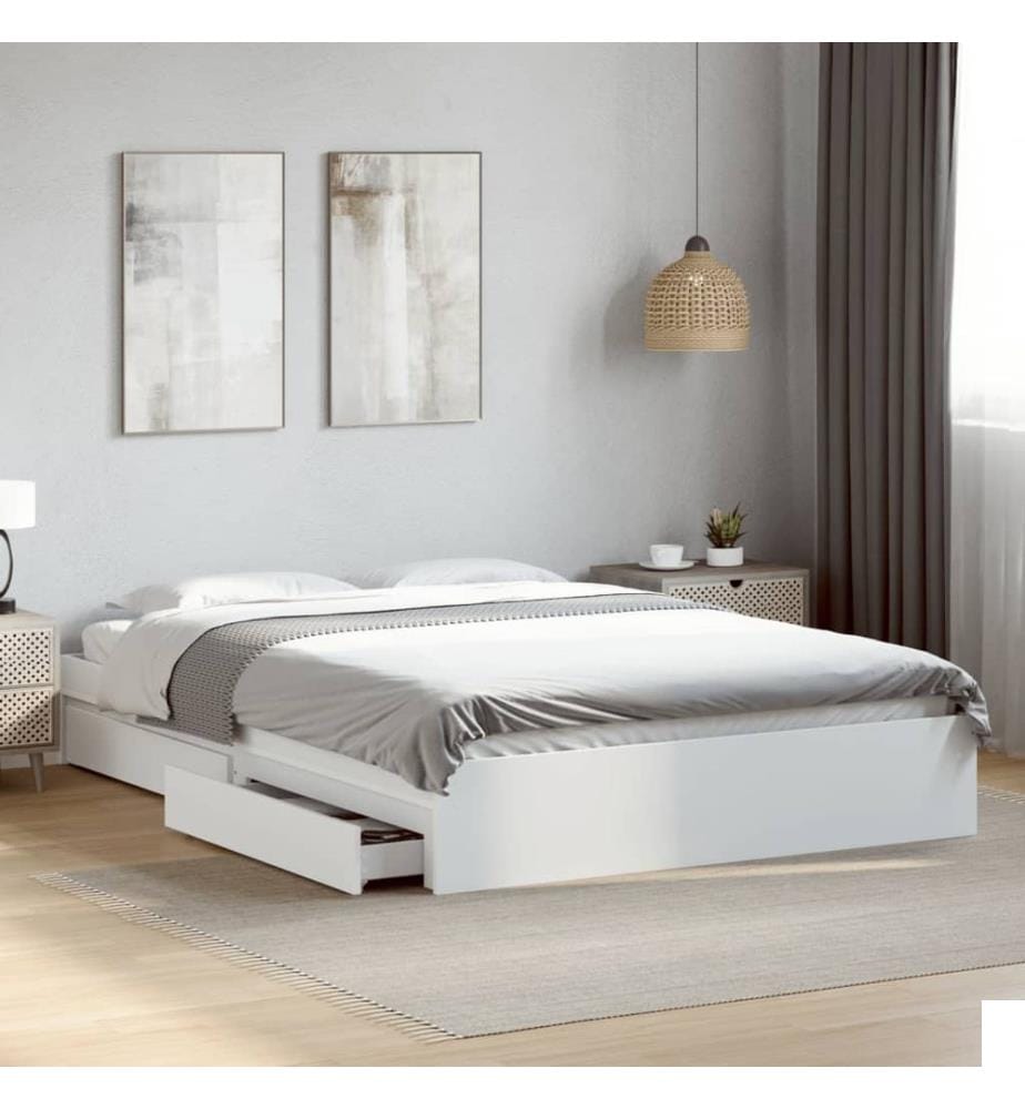 Cadre de lit avec tiroirs sans matelas blanc 160x200 cm