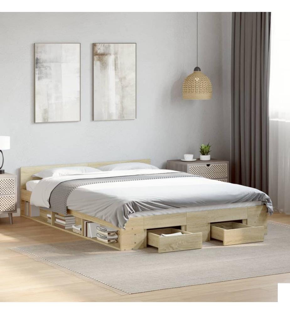 Cadre de lit avec tiroirs sans matelas chêne sonoma 160x200 cm