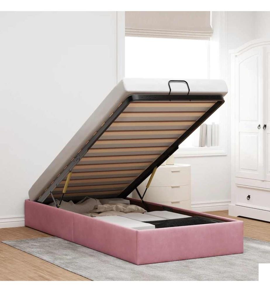 Cadre de lit ottoman sans matelas rose 90x200 cm velours
