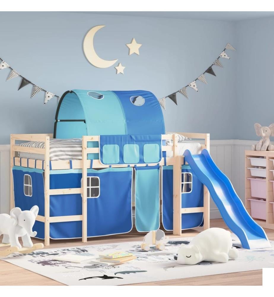 Rideaux pour lit mezzanine avec tunnel bleu polyester