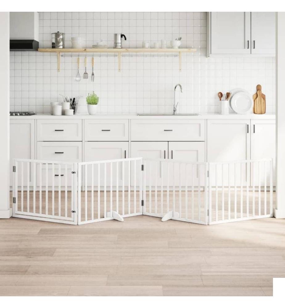 Barrière pour chiens et porte 4 panneaux blanc bois de peuplier