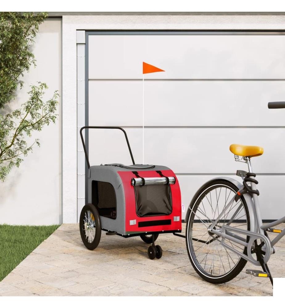 Remorque de vélo pour animaux de compagnie rouge et gris