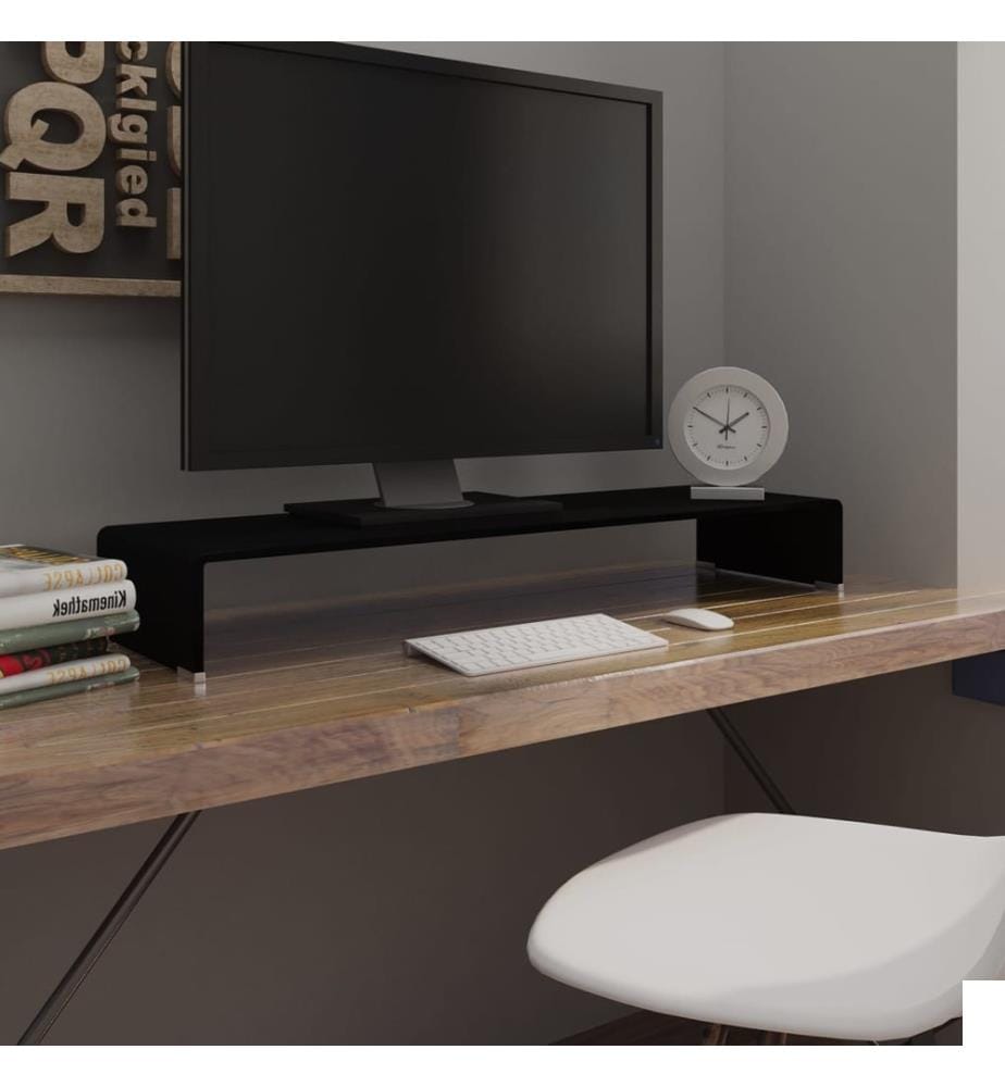 Meuble TV/support pour moniteur 100x30x13 cm verre noir
