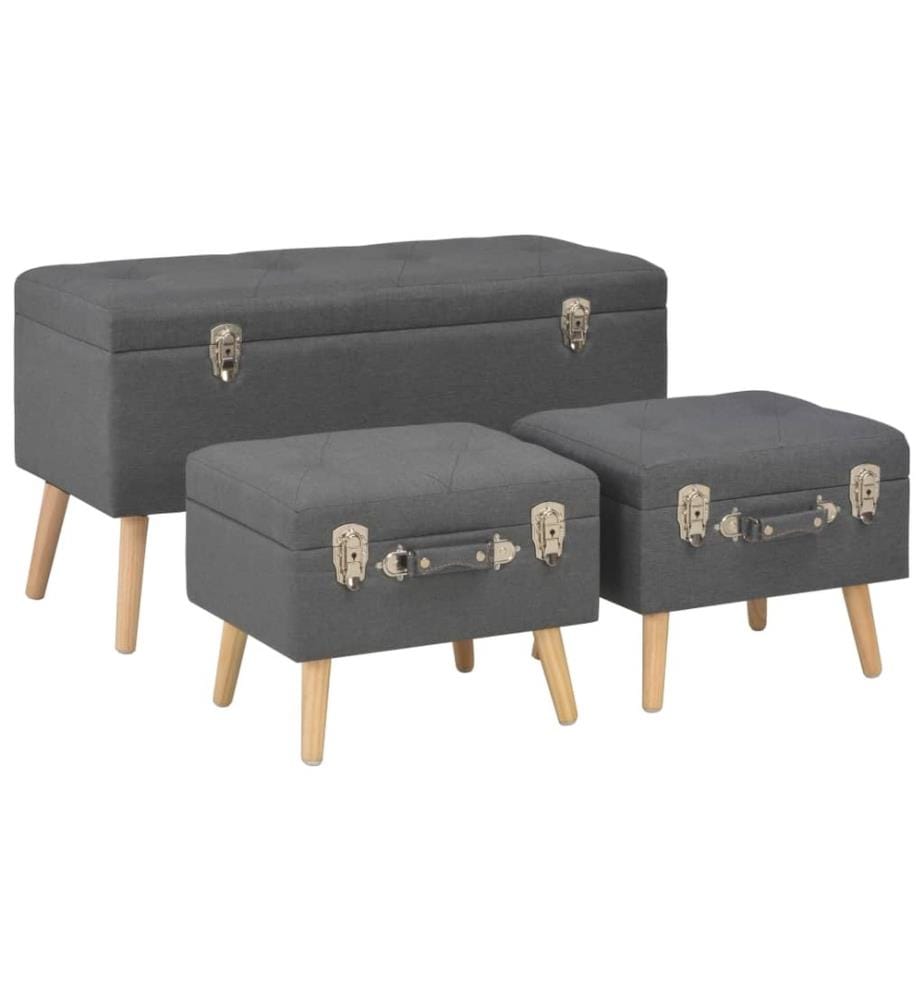 Tabourets de rangement lot de 3 Gris foncé Tissu