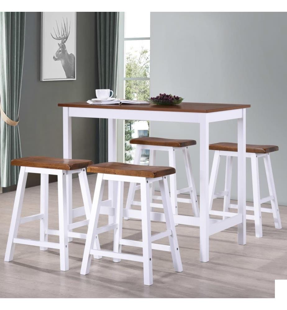 Table et tabouret de bar 5 pcs Bois massif