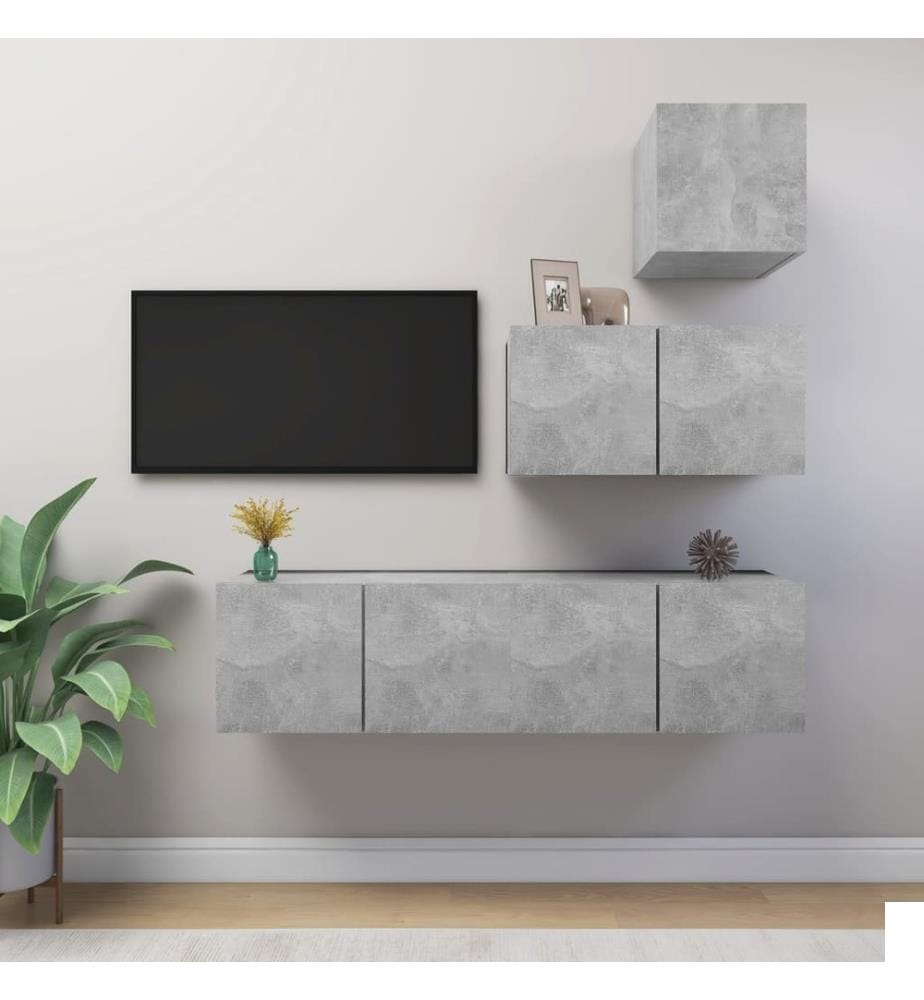 Ensemble de meubles TV 4 pcs Gris béton Bois d'ingénierie