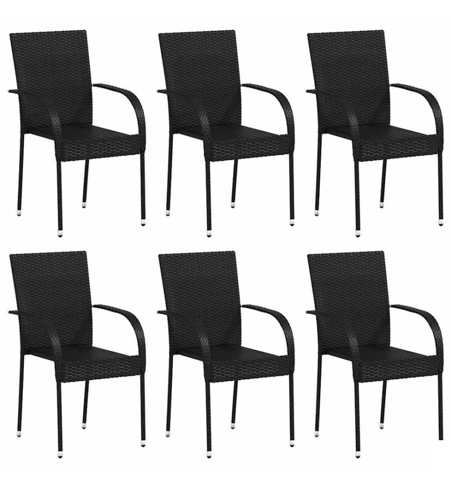 Chaises empilables d'extérieur lot de 6 Résine tressée Noir