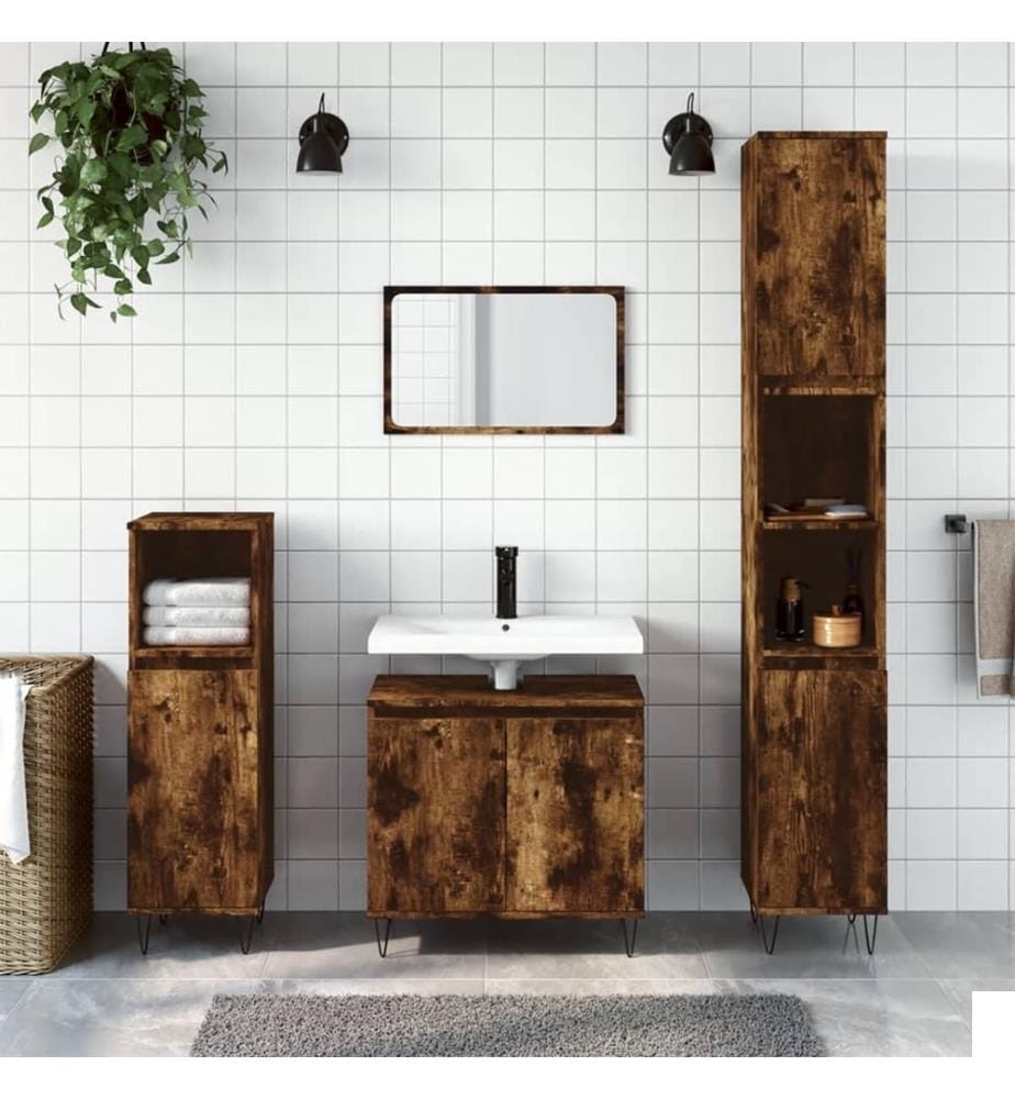 Ensemble d'armoires de salle de bain 3 pcs chêne fumé