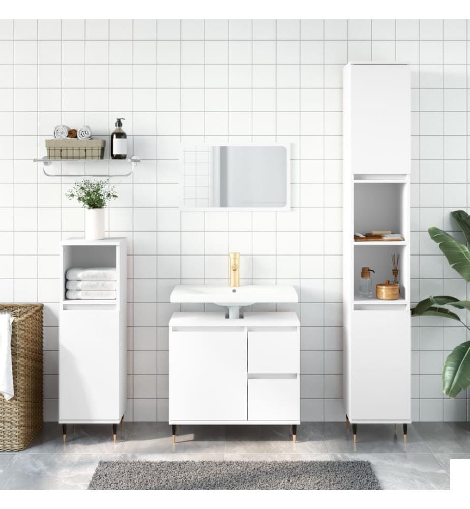Ensemble de meubles salle de bain 3 pcs blanc bois d'ingénierie