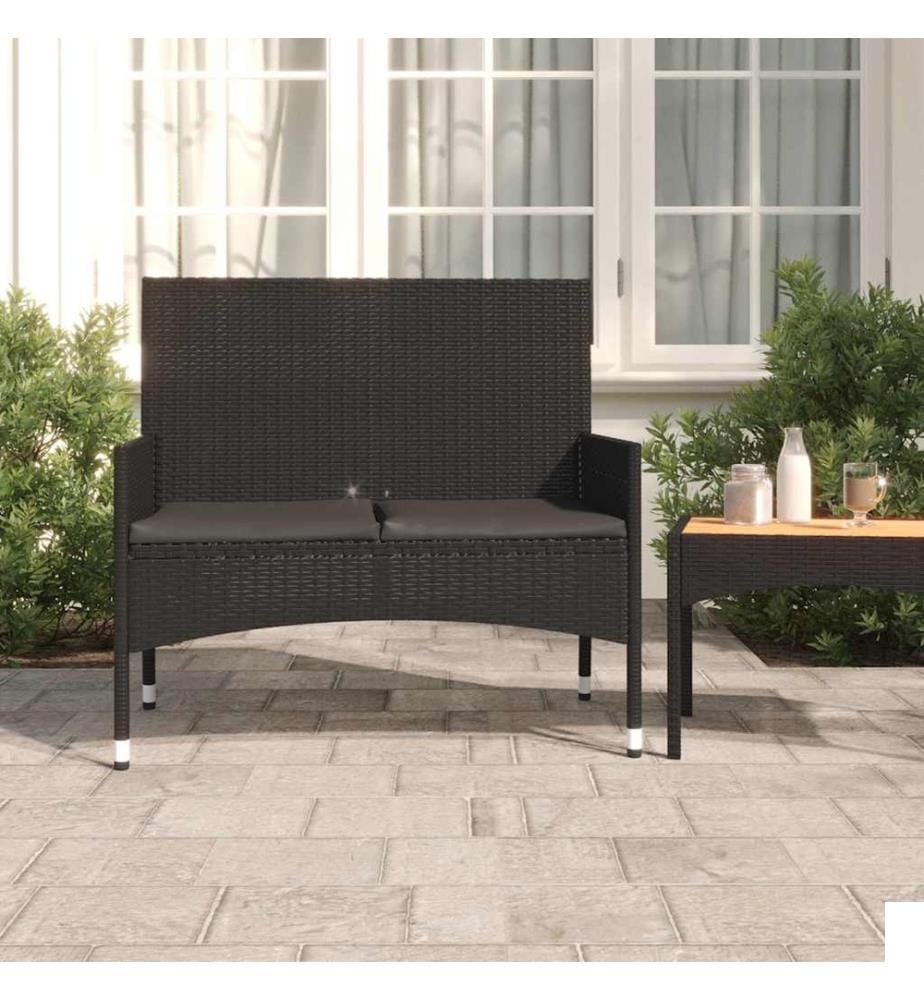 Banc de Jardin à 2 Places avec Coussins Noir Résine Tressée