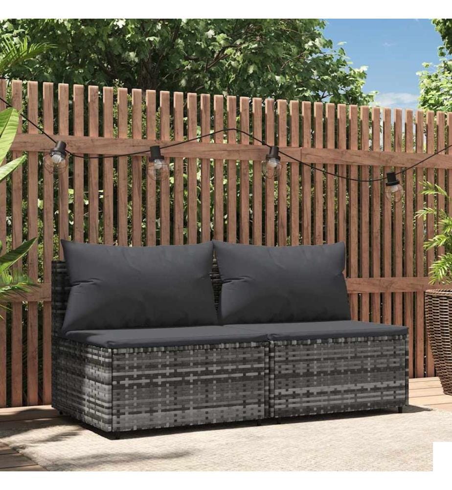 Canapés centraux de jardin et coussins 2pcs Gris Résine tressée