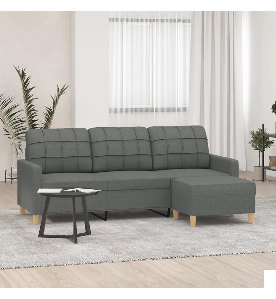 Canapé à 3 places avec repose-pieds Gris foncé 180 cm Tissu