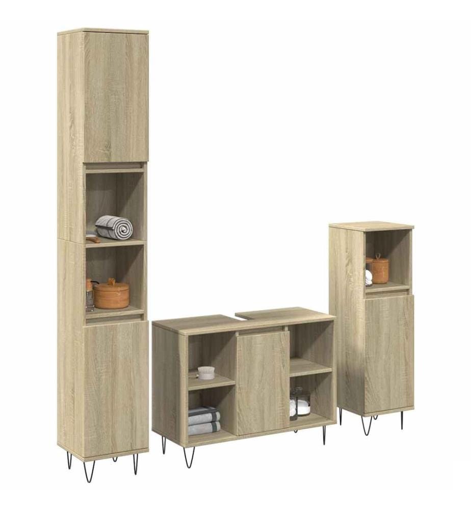Ensemble de meubles de salle de bain 3 pcs chêne sonoma