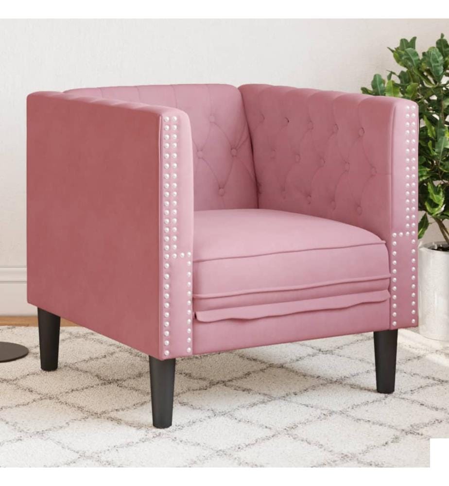 Fauteuil Chesterfield rose velours