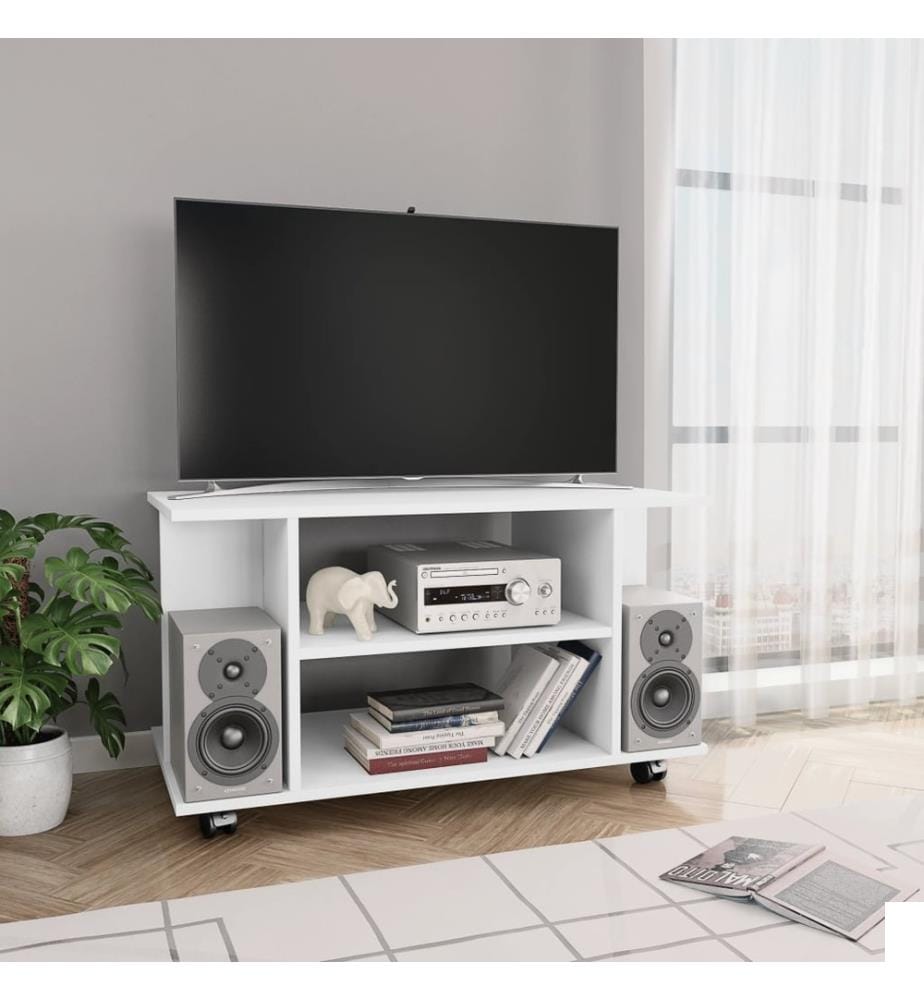 Meuble TV avec roulettes blanc 80x40x45 cm bois d'ingénierie