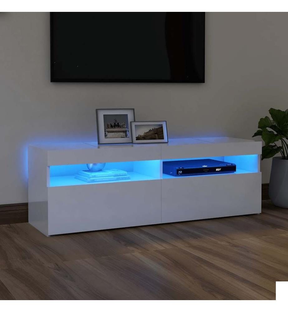 Meuble TV avec lumières LED blanc brillant 120x35x40 cm