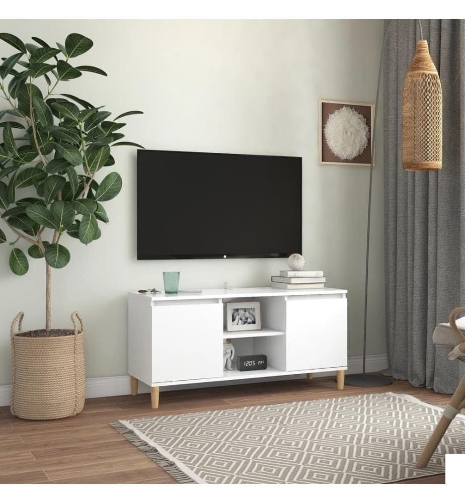 Meuble TV avec pieds en bois massif Blanc 103,5x35x50 cm