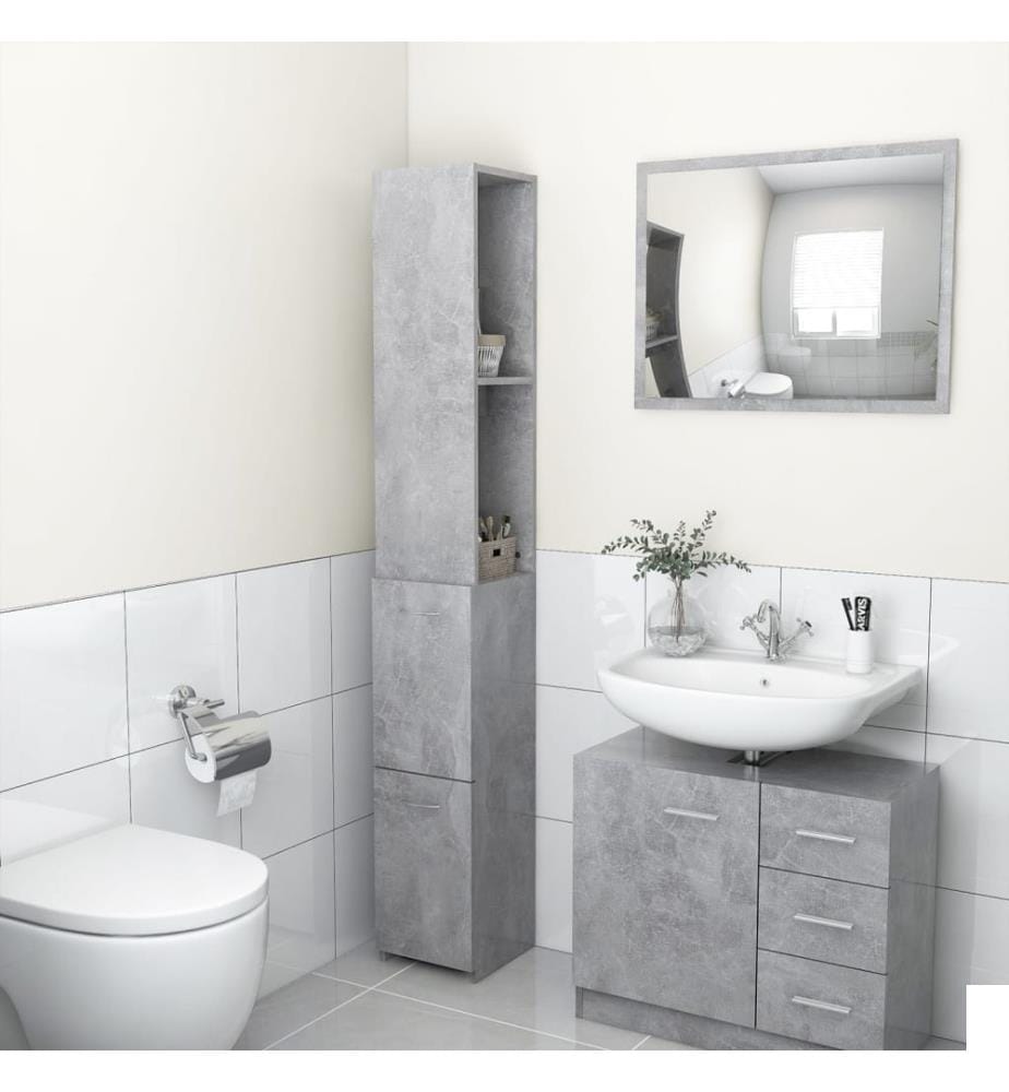 Armoire de bain gris béton 25x26,5x170 cm bois d'ingénierie