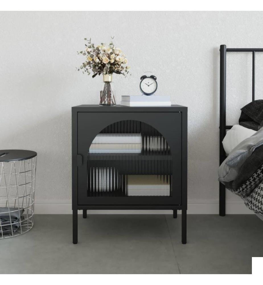 Table de chevet noir 50x35x60 cm verre et acier
