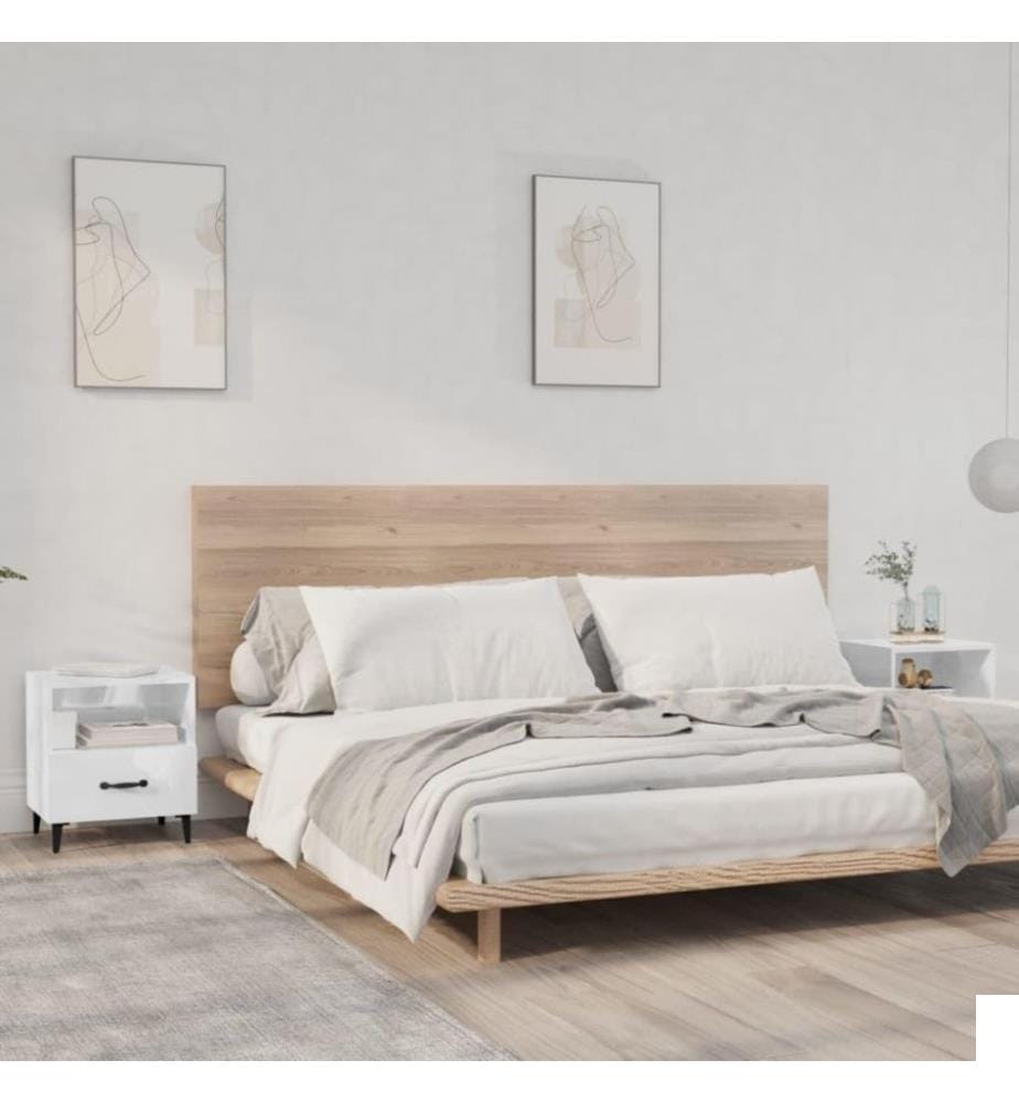Tables de chevet 2 pcs Blanc brillant Bois d'ingénierie