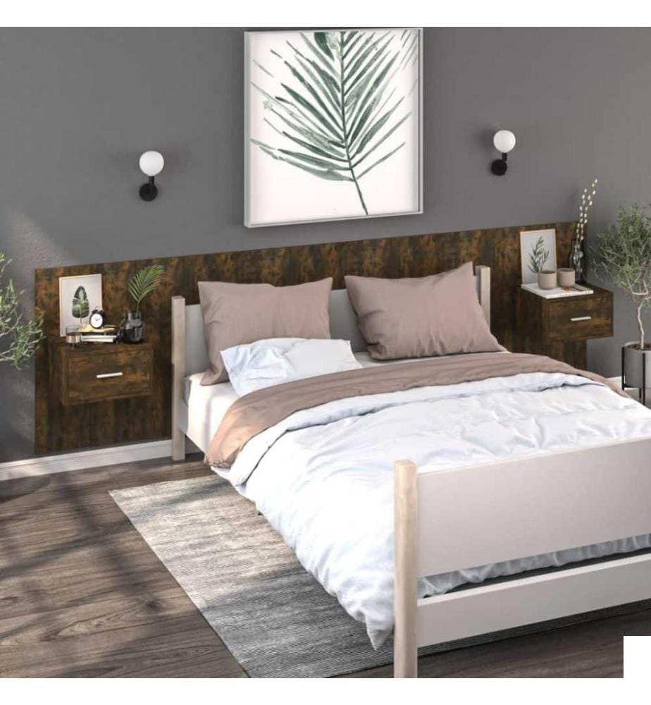 Tables de chevet murales 2 pcs Chêne fumé