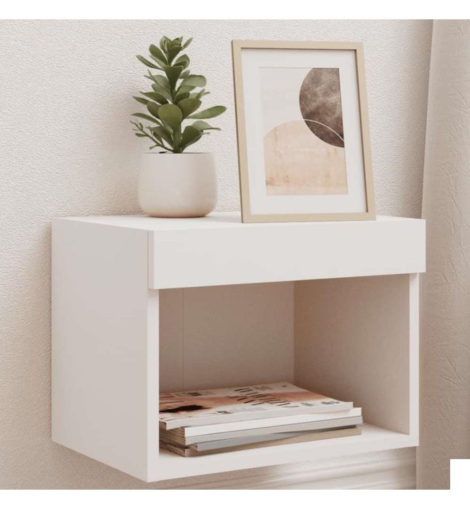 Tables de chevet murales avec lumières LED 2 pcs blanc