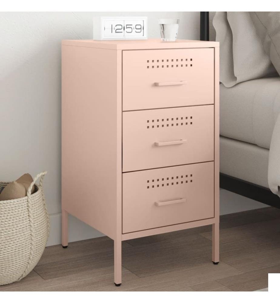 Table de chevet rose 36x39x68 cm acier laminé à froid