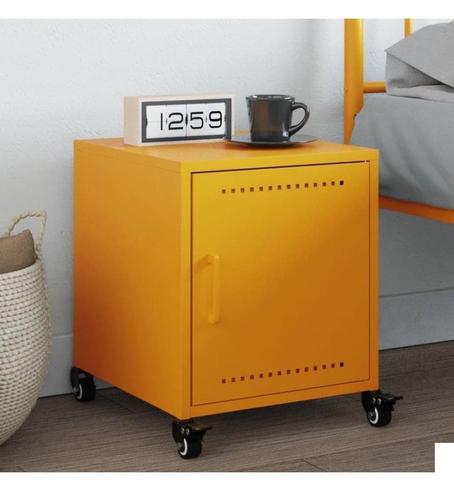 Table de chevet jaune moutarde 36x39x43,5 cm acier