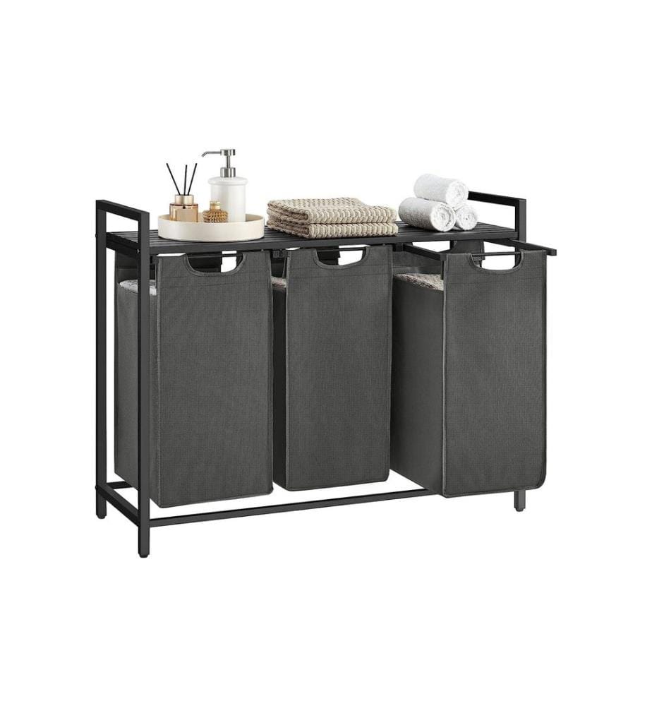 VASAGLE - Corbeille à linge avec tablette 3 x 38 l, Noir